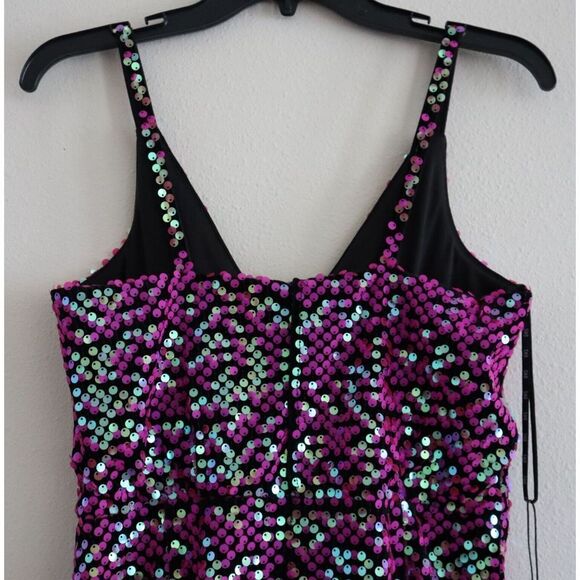 SHO x Tadashi Shoji Sz XL Hot Pink Sequin Surplice Neck Body-Con Dress - Picture 6 of 16